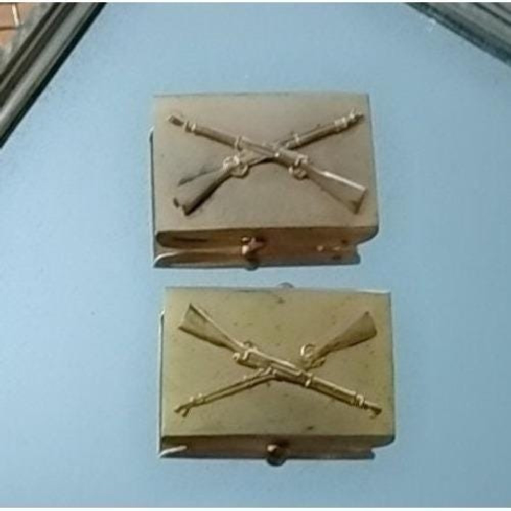 Brass US Army Infantry Crossed Rifles Belt Buckles Pair Military marked Suldoid